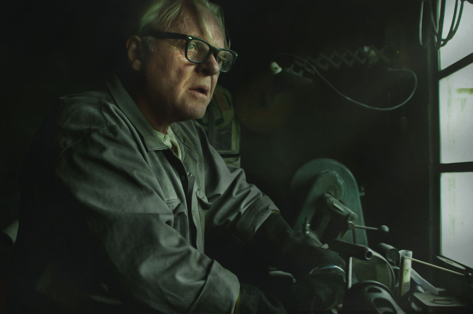 Tony Hopkins as Burt Munro in his shed