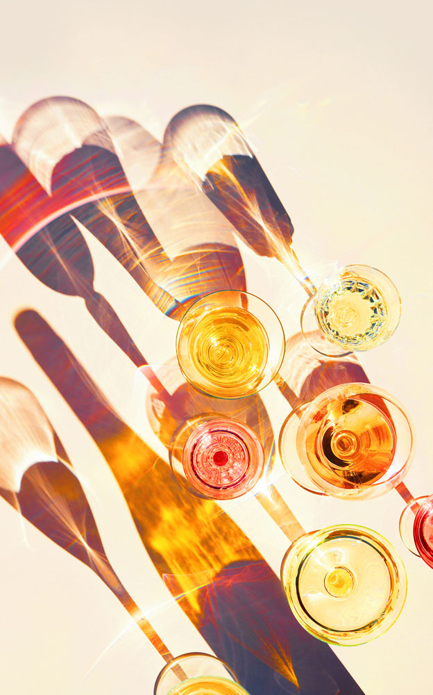 Summer wine, glasses of various wines