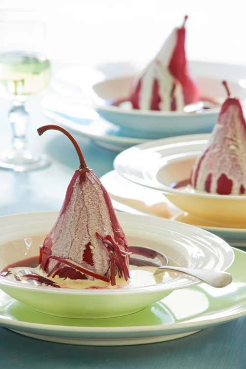 Red wine poached pears